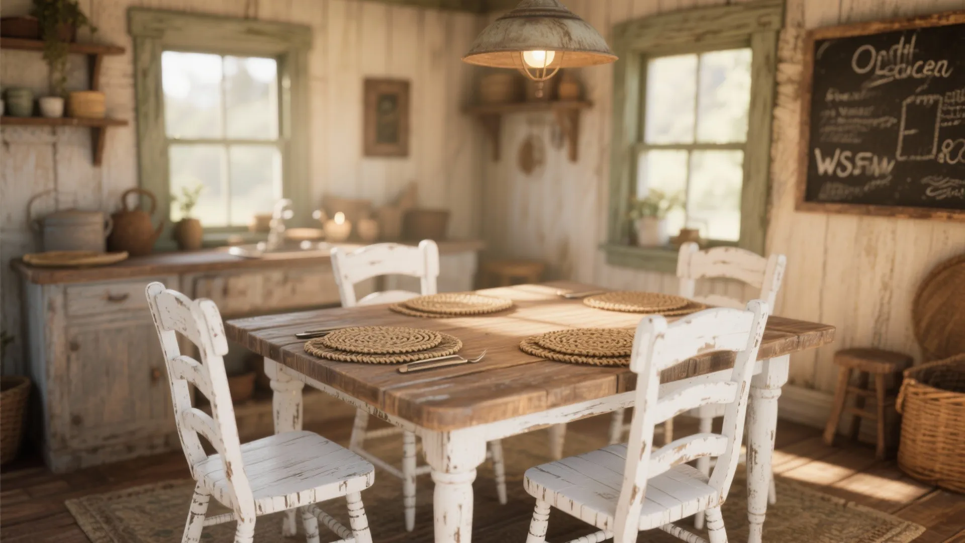 Vintage style dining chairs painted with white chalk paint