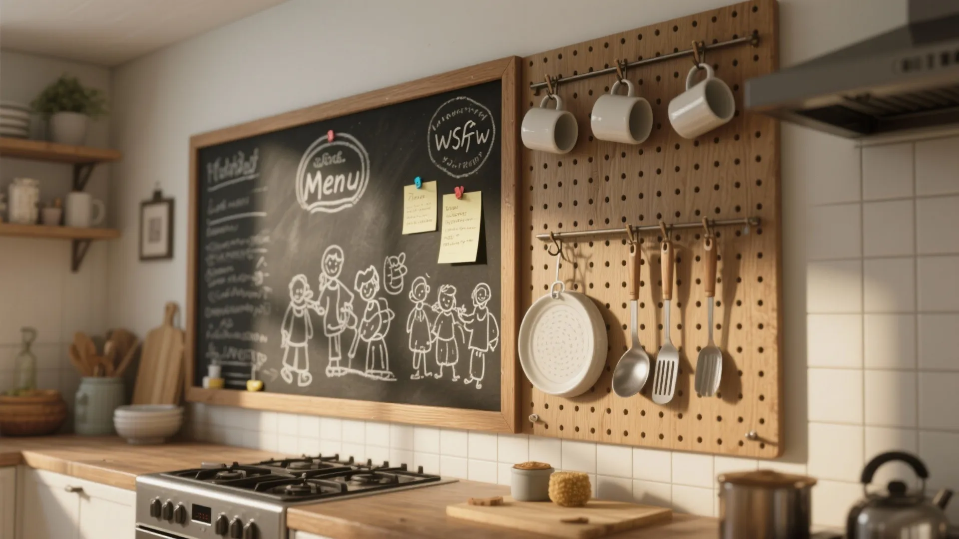 5. Chalkboard or Pegboard Wall for a Dynamic Look