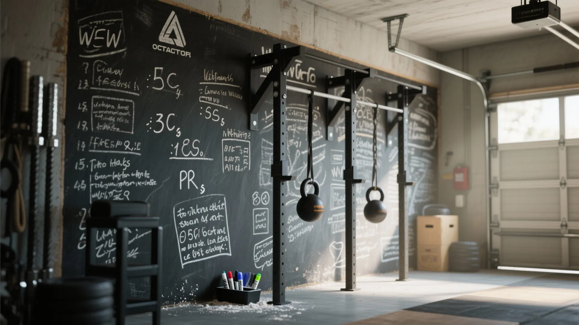 5. Chalkboard or whiteboard accent for goals and PRs