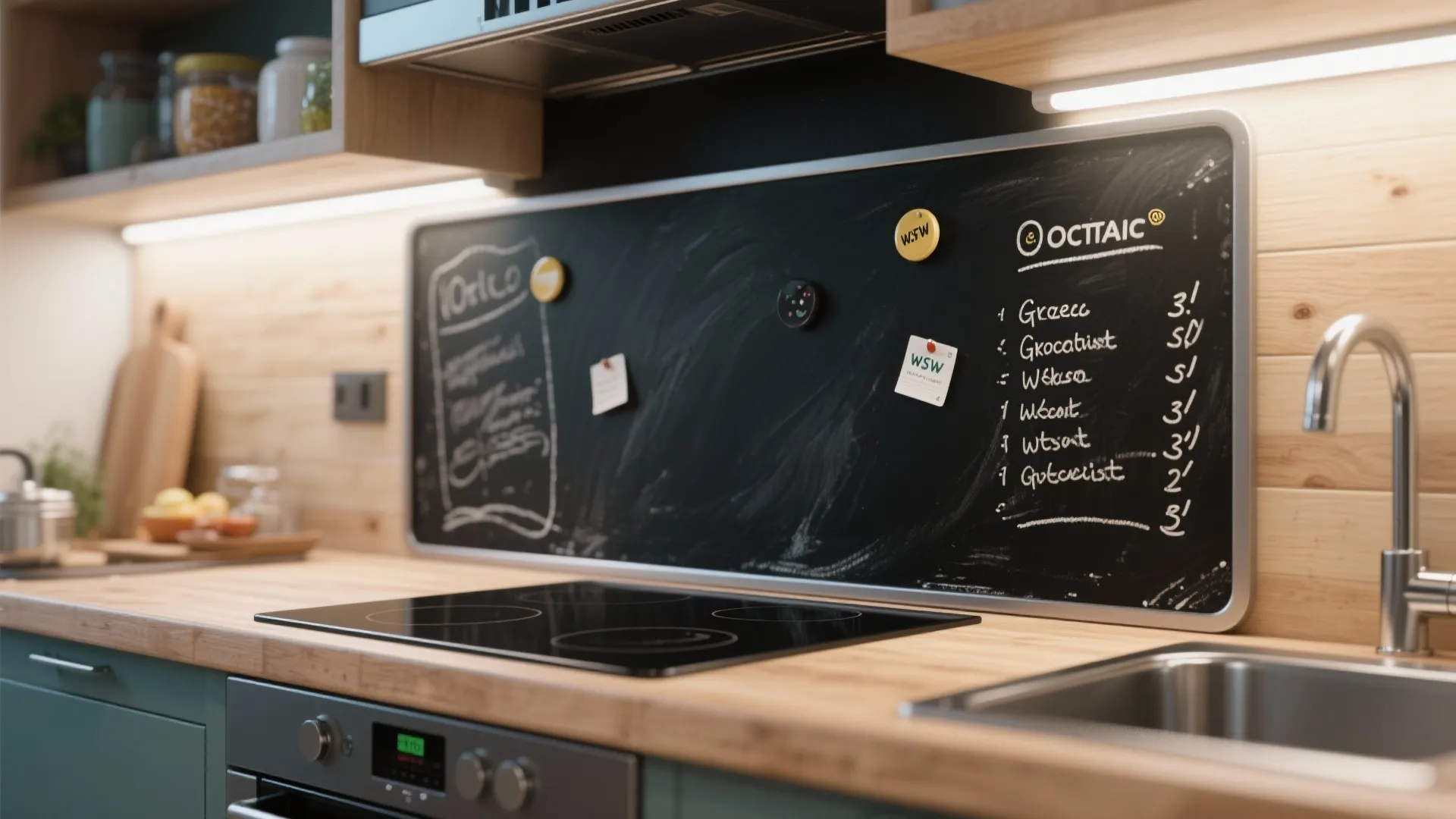 3. Magnetic chalkboard accent behind the kitchenette