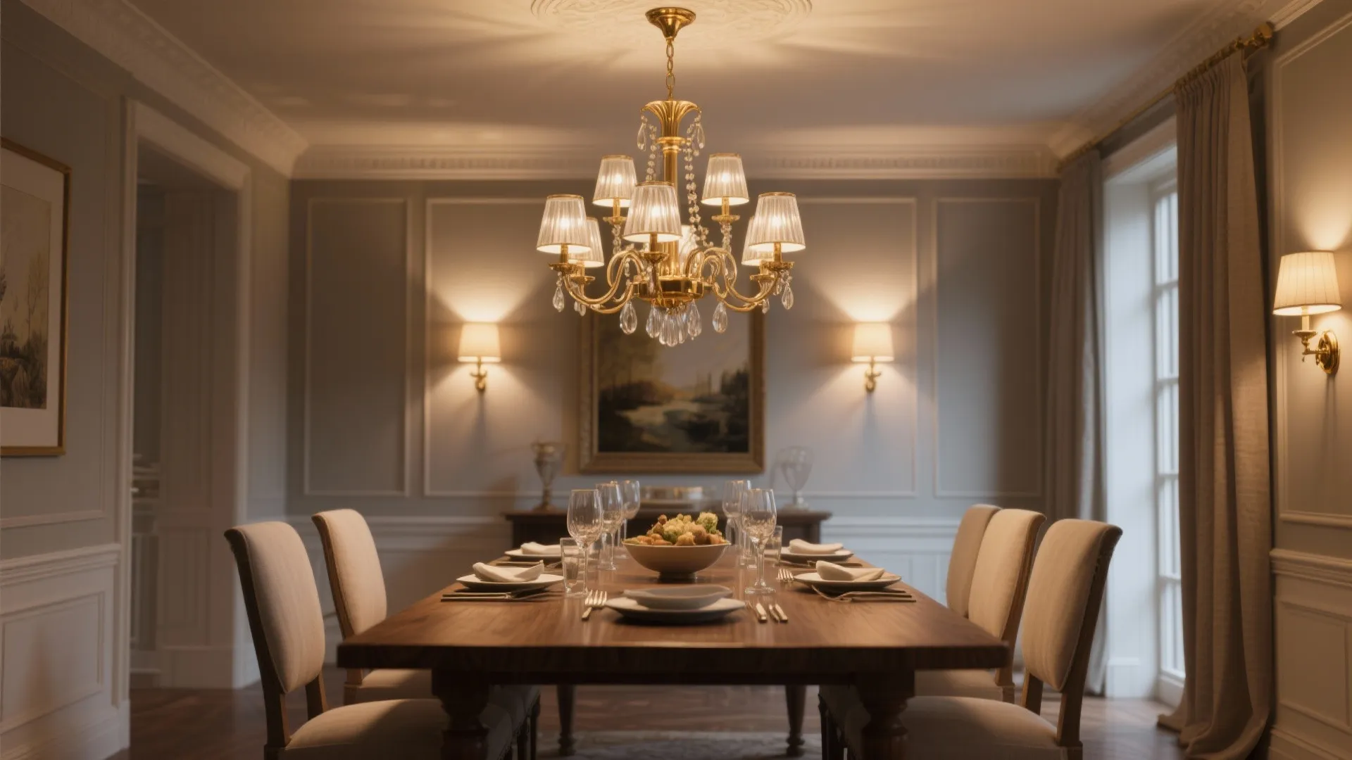 1. Layered Lighting with a Statement Chandelier