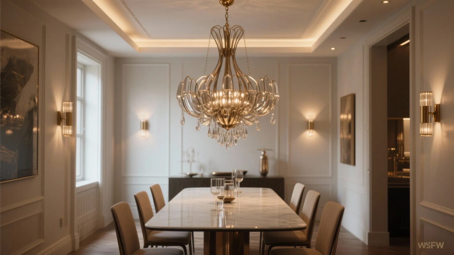 Layered lighting with a statement chandelier