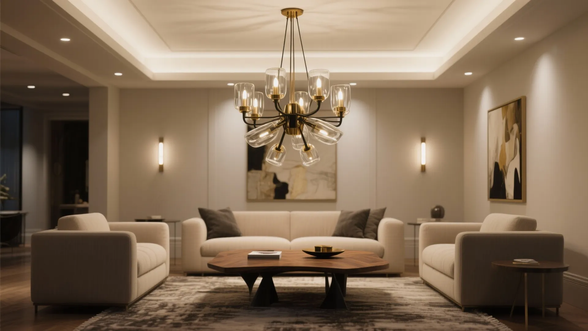Statement chandelier with layered support lights