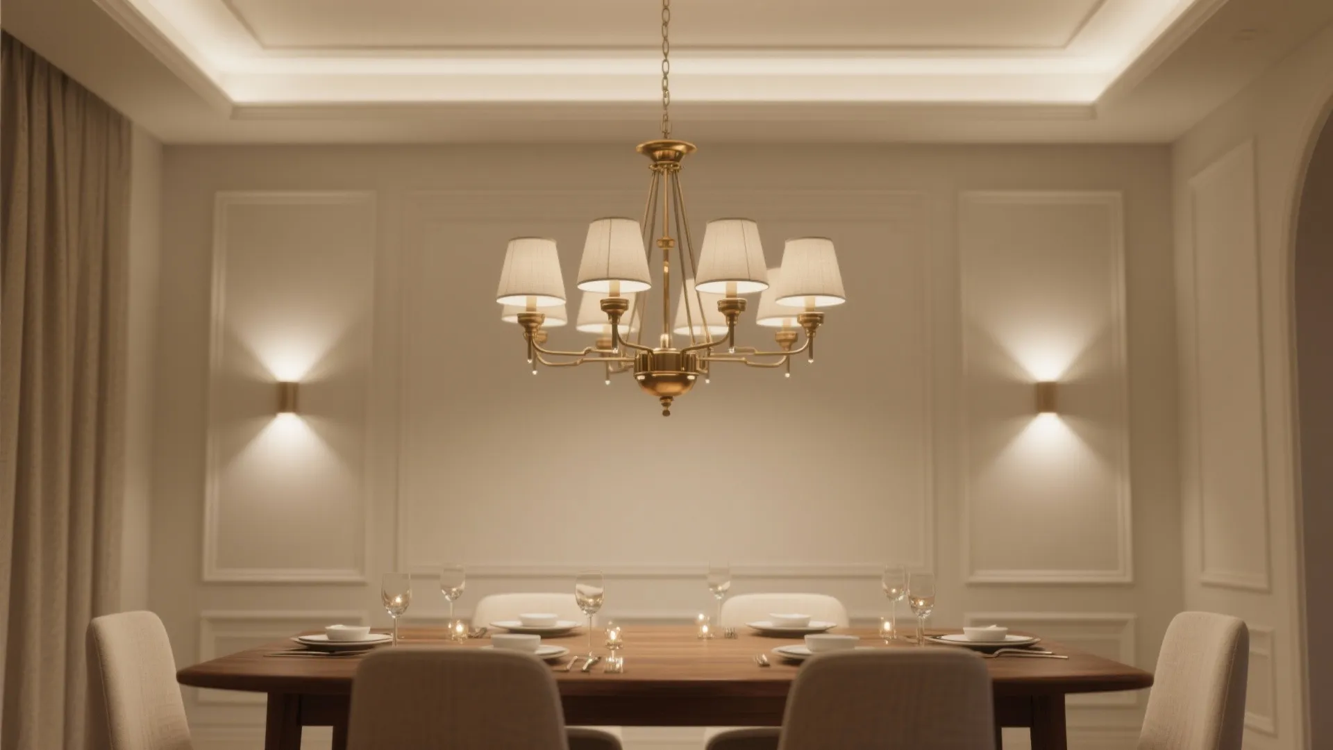 A Statement Chandelier, Grounded by Subtle Recessed Lines