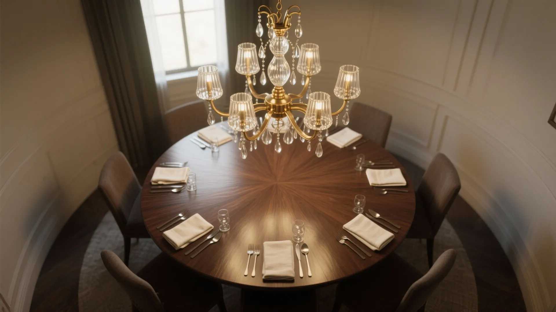 4. Large chandelier over round table: scale by diameter