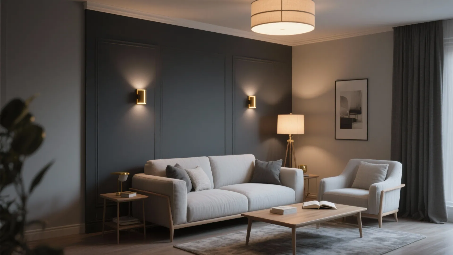 Charcoal Accent Wall + Layered Lighting