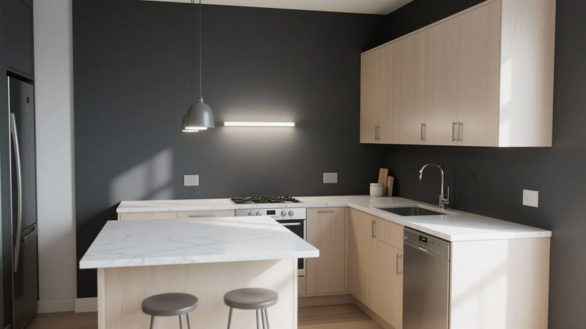 2. Cool charcoal accent — drama in a pocket