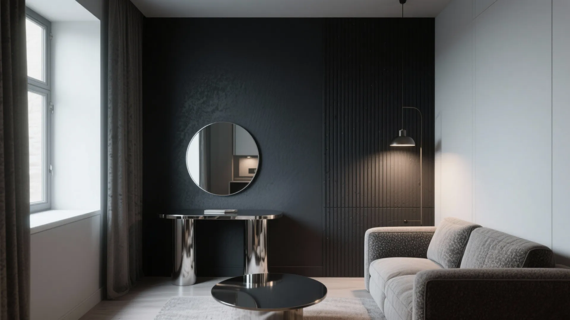 2. High-contrast charcoal feature wall
