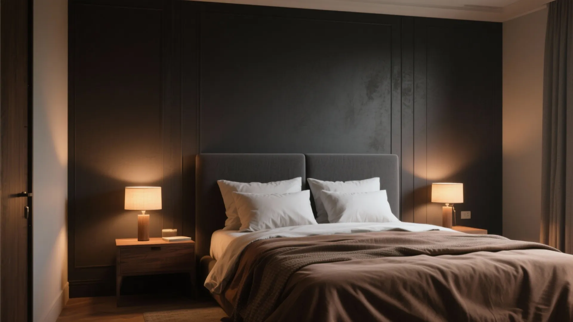 3. Moody Accent Wall with Warm Charcoal