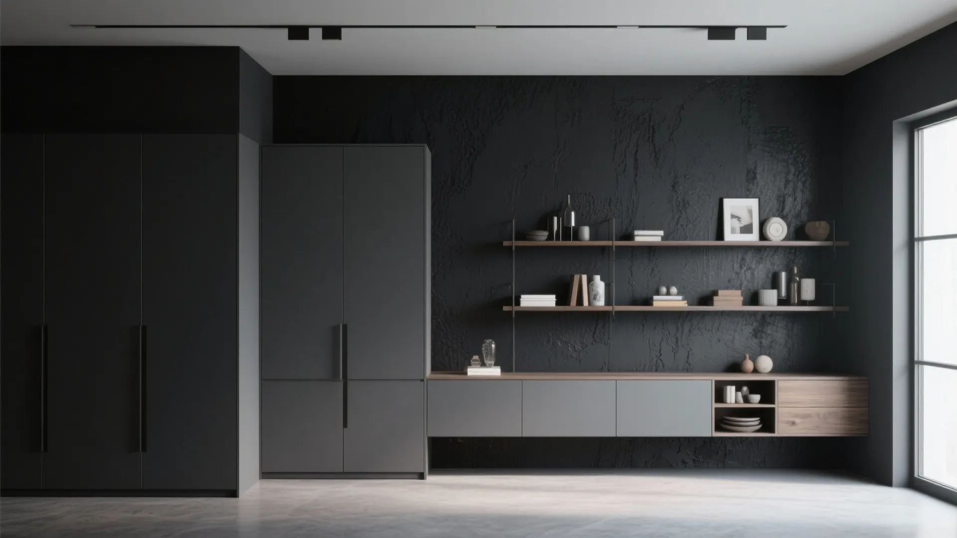 4. Deep charcoal accent wall for drama