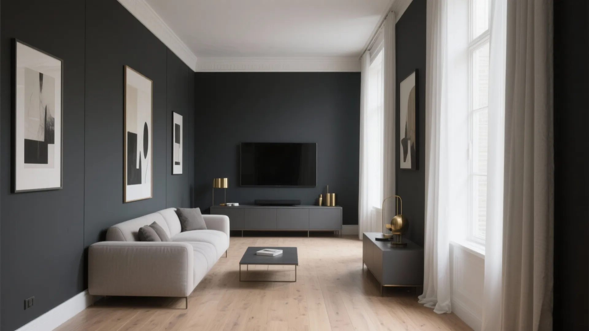 Charcoal Accent Wall with Light Floors