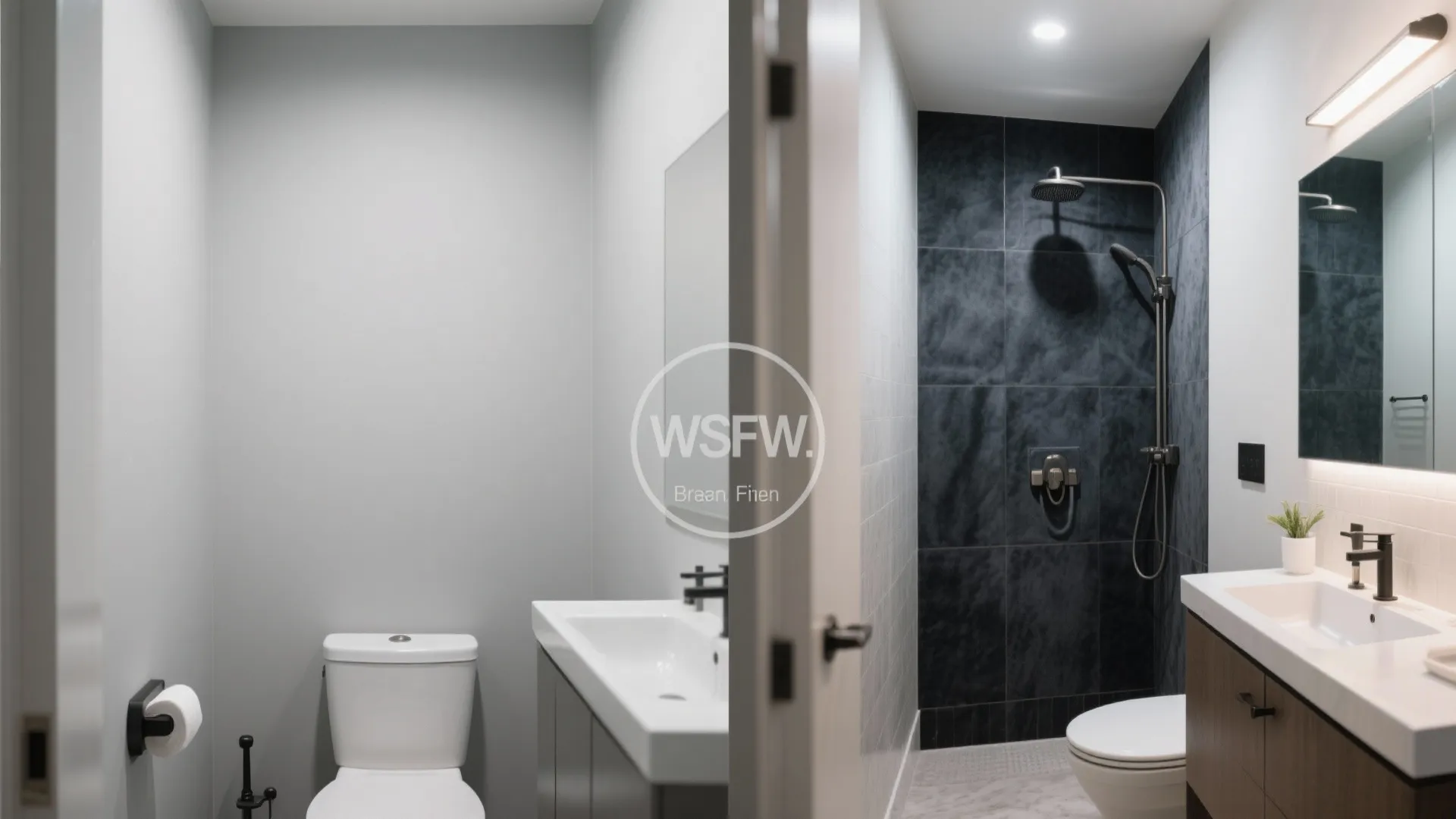 Charcoal Feature Wall with Light Grey Everything Else