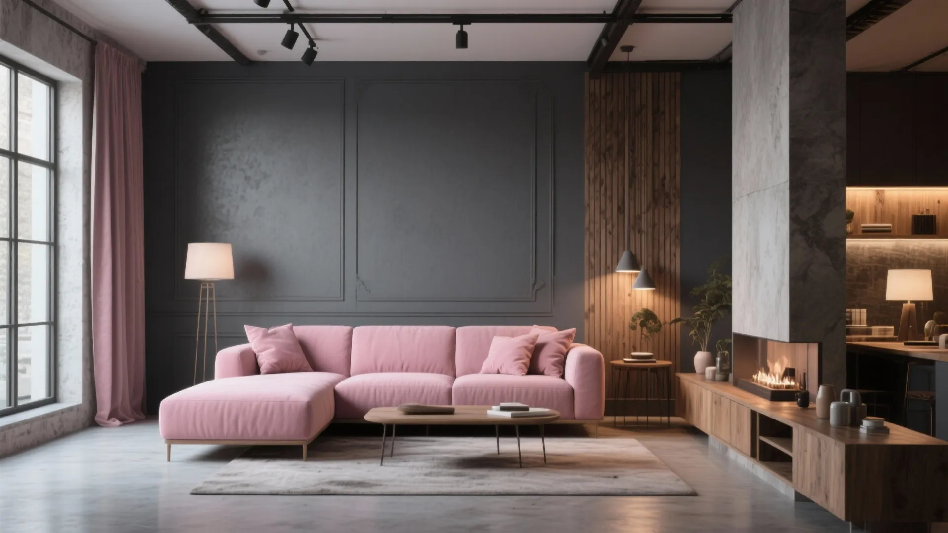 6. Charcoal and Blush Contrast