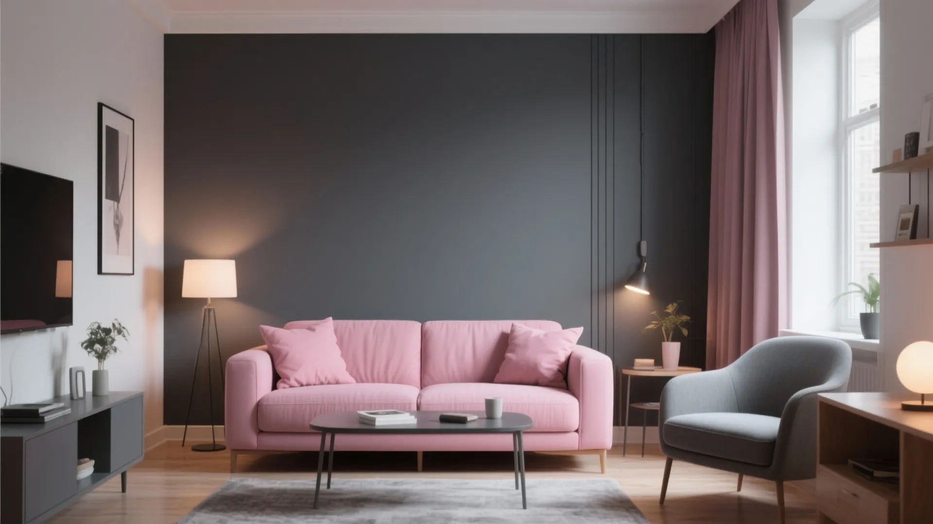 5. Charcoal and Soft Blush