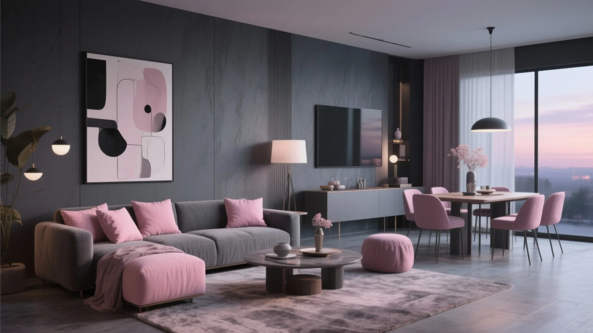 8. Charcoal Gray & Blush Pink Accent