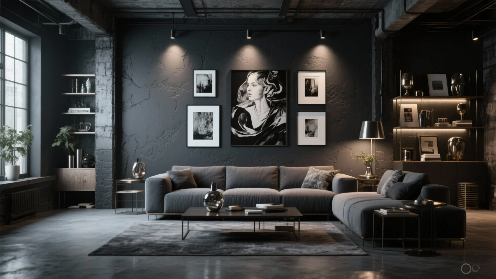 4. Charcoal Accent with Bold Art