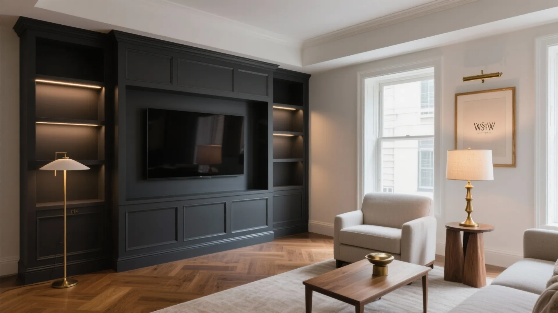 Charcoal, Linen White, and Aged Brass