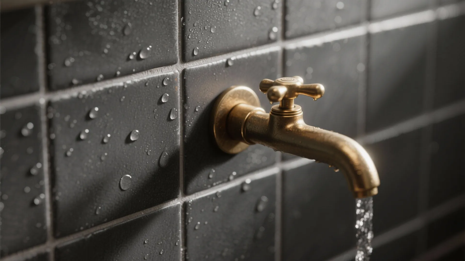 Matte charcoal tiles with brushed brass