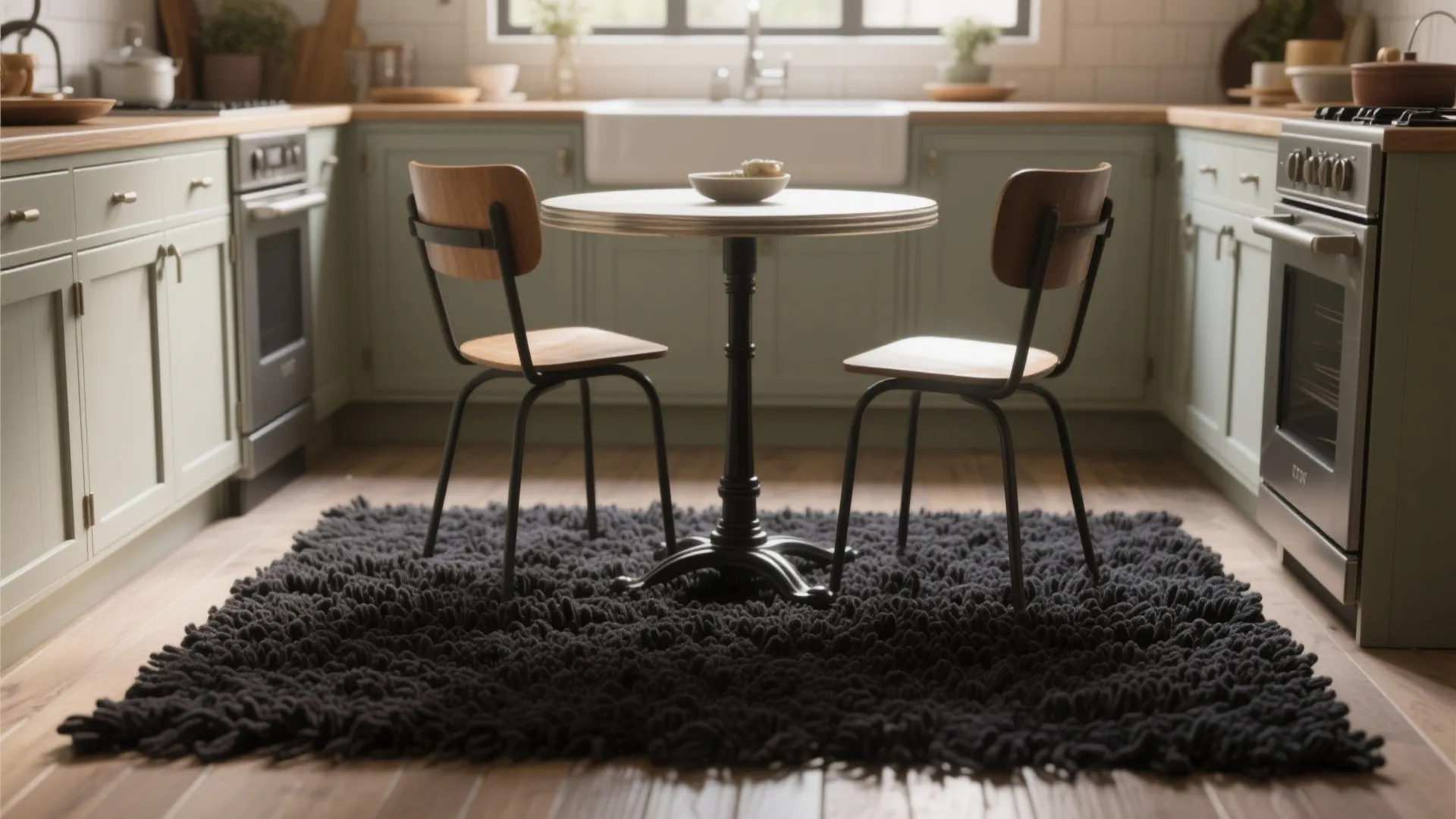 2. Charcoal Loop Rug to Anchor a Breakfast Nook