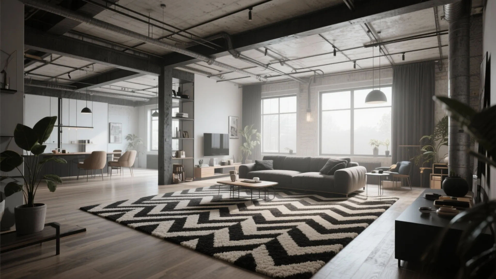 9. Charcoal and Cream Herringbone