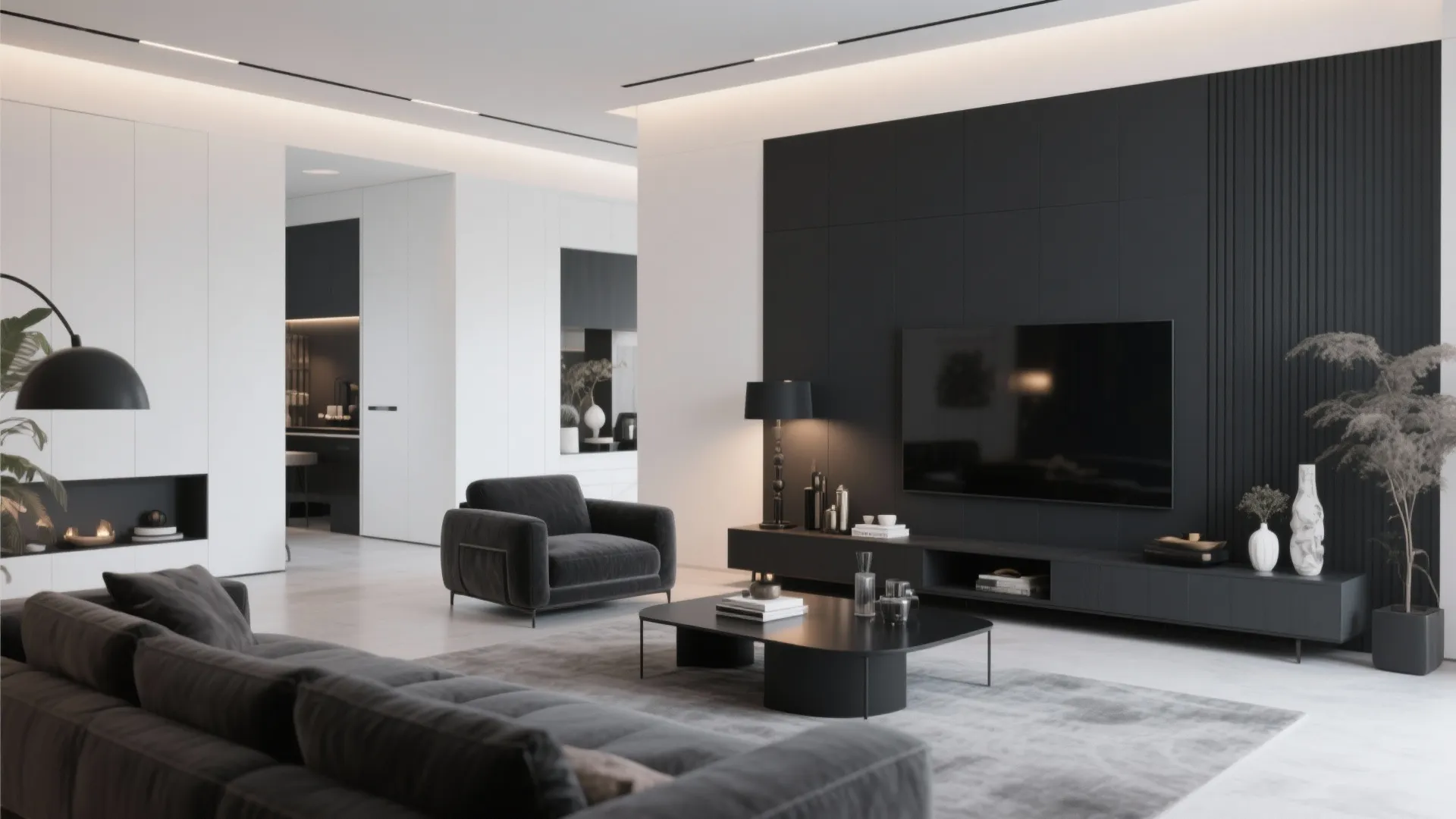 2. White Walls with Charcoal Feature