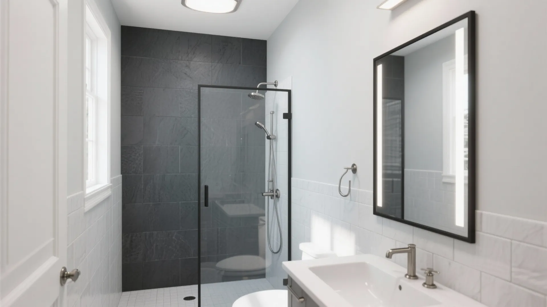 Charcoal Feature Wall with Light Grey Everything Else