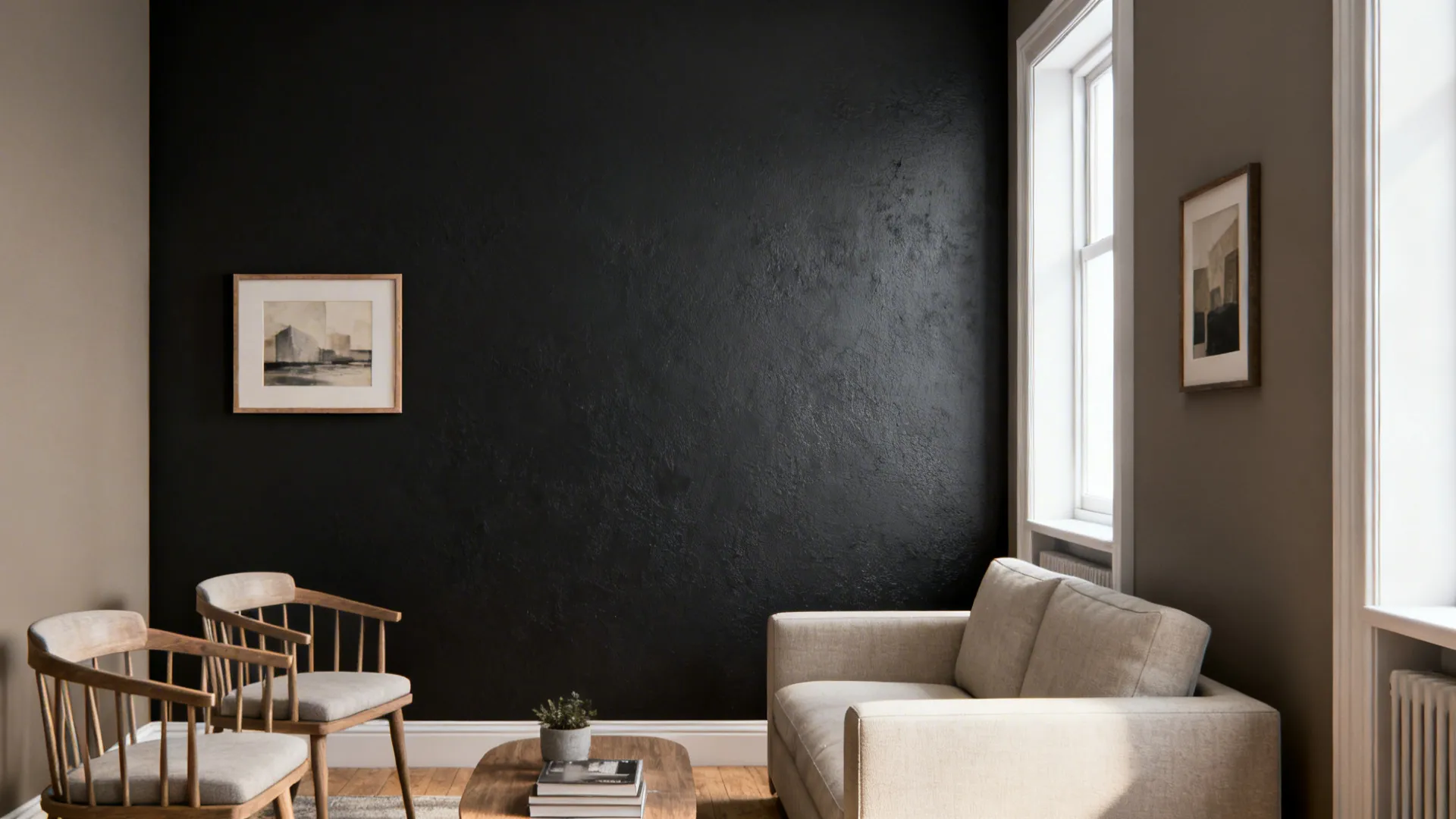1. Anchor with a deep charcoal feature wall