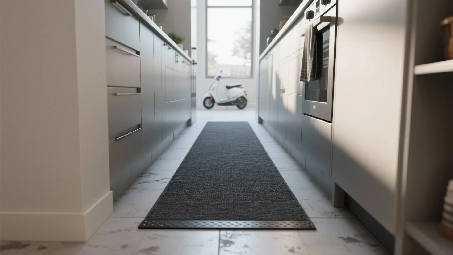 1. Anchor a galley with a slim grey runner