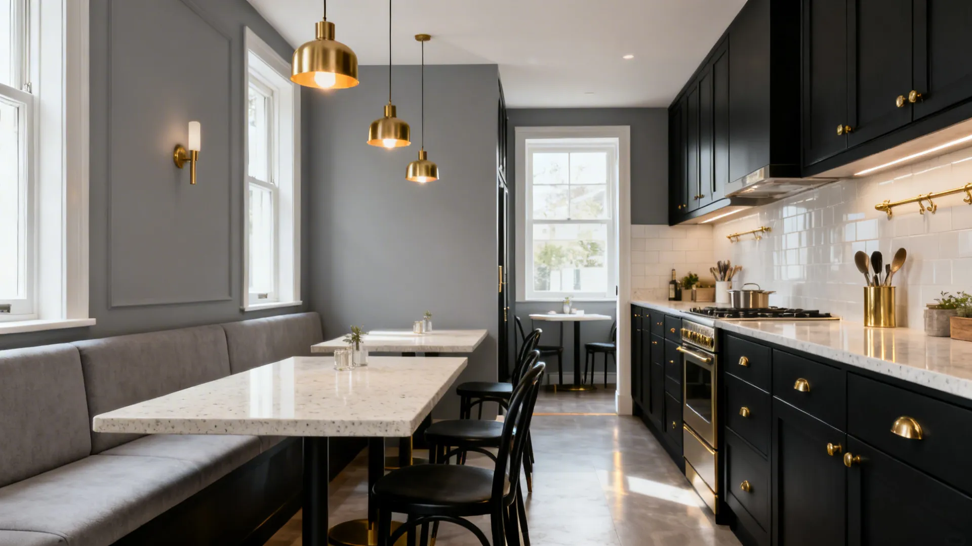 Charcoal, Soft Gray, and Brass