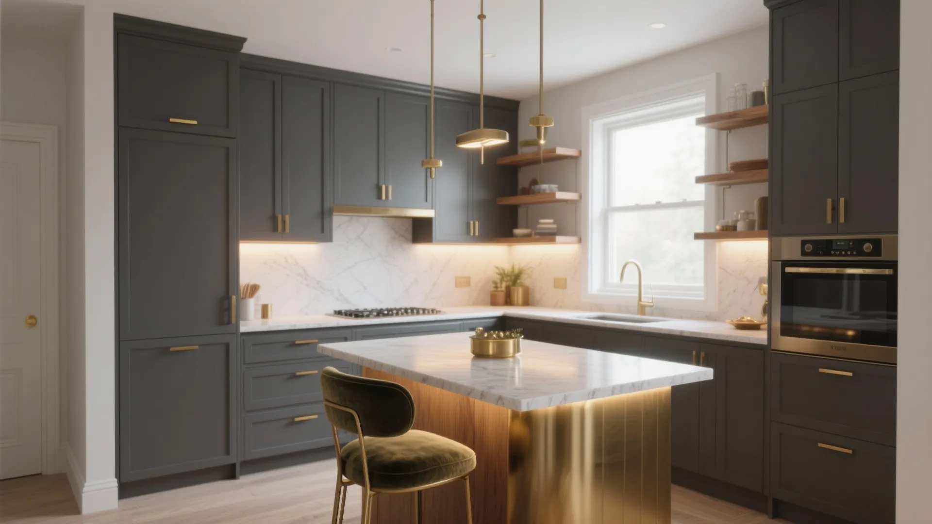 Gray Kitchen Cabinets with Gold Hardware: 5 Inspo Ideas: Chic small-kitchen solutions mixing gray cabinets and gold hardware — practical tips from a 10+ year interior designer