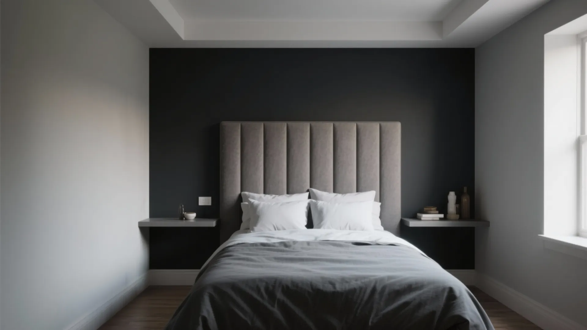 3. Moody Accent Wall and Statement Headboard