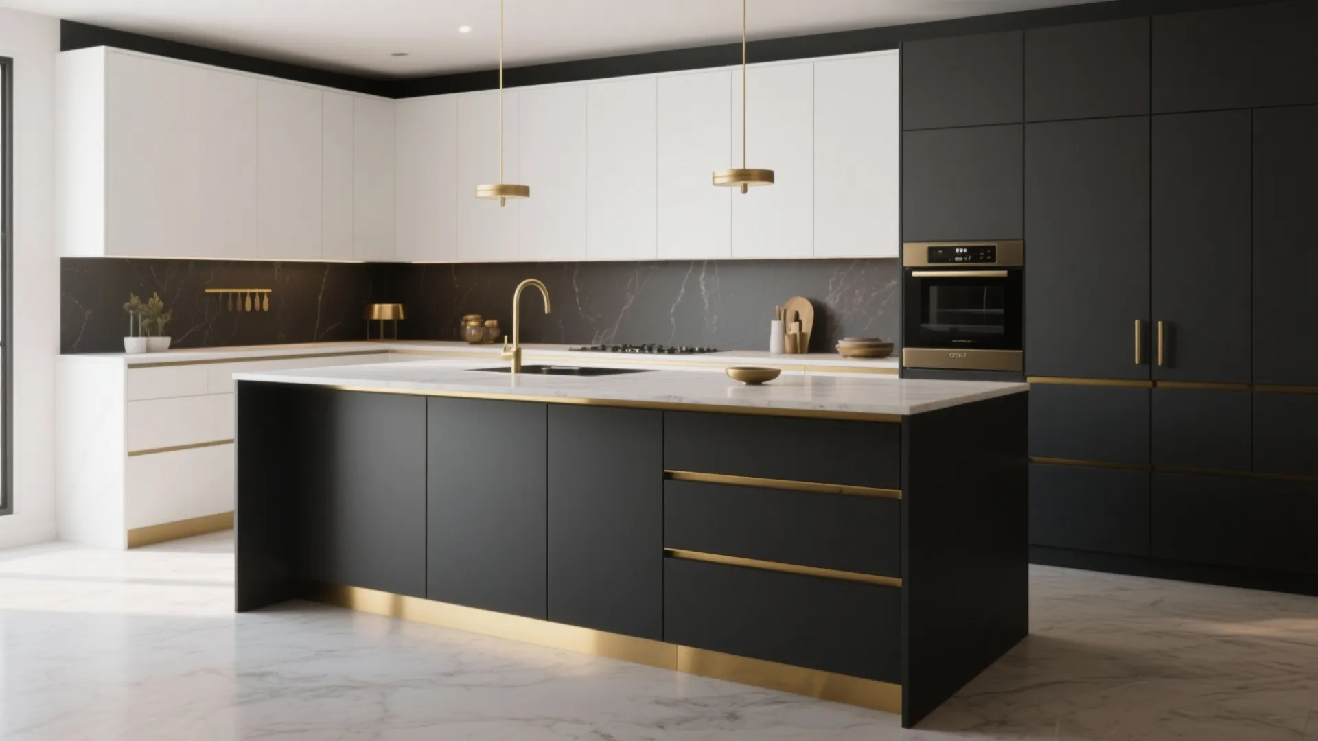 5. Contrast island in deep charcoal + gold trim