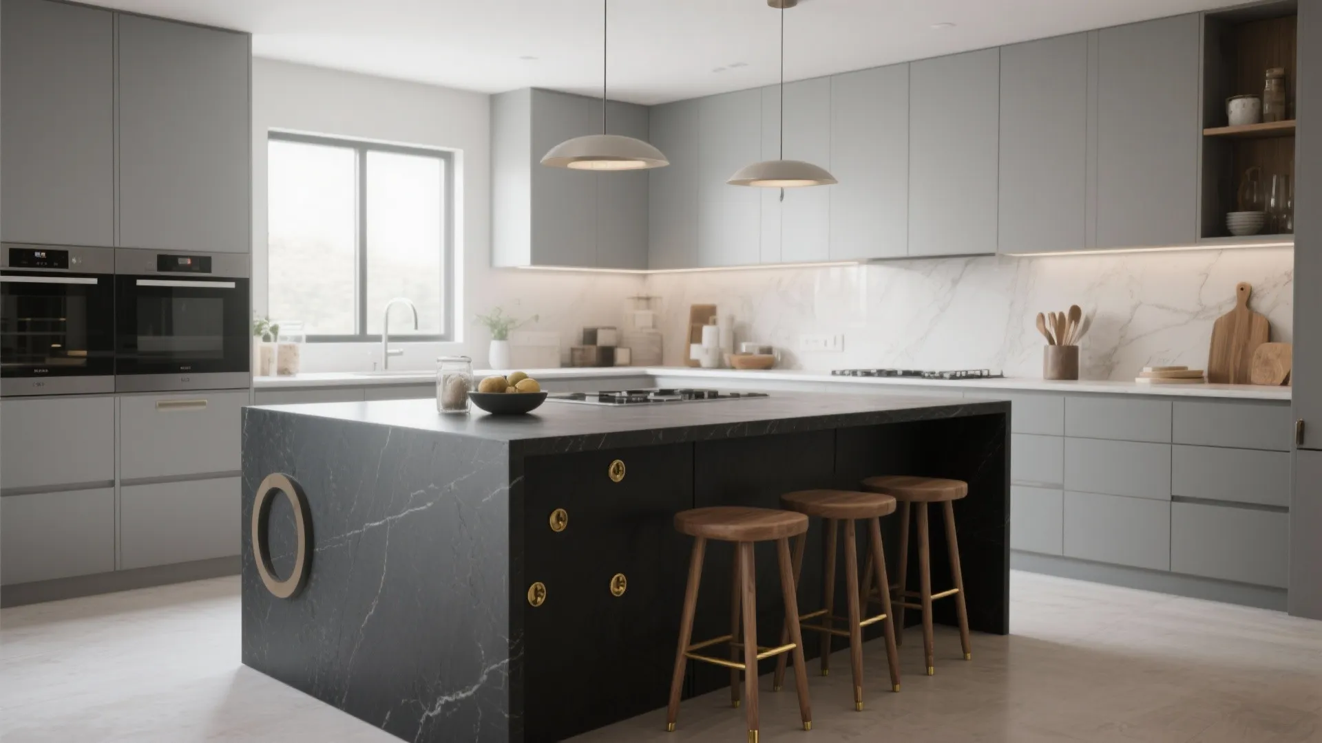 3. Matte Charcoal Island with Satin Light Grey Perimeter