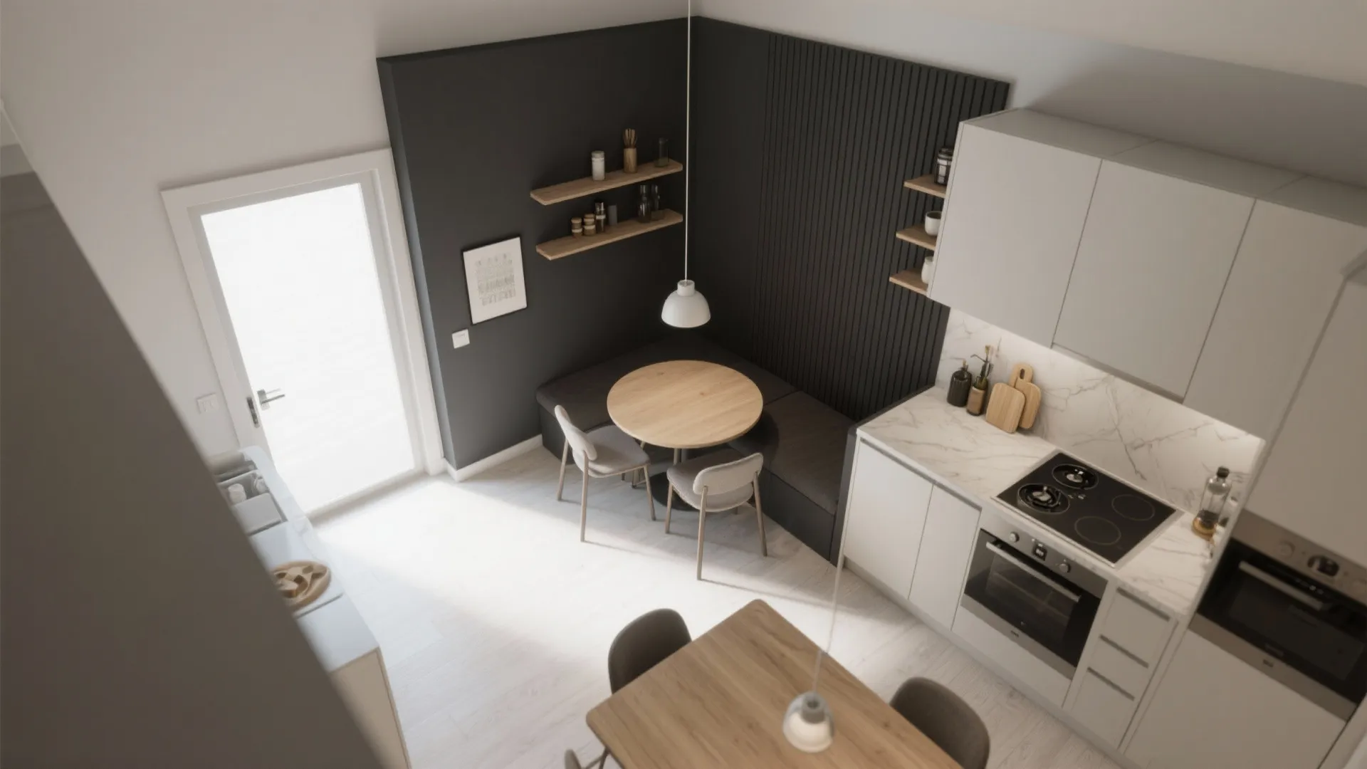 Use Charcoal to Zone an L-Shaped Kitchen