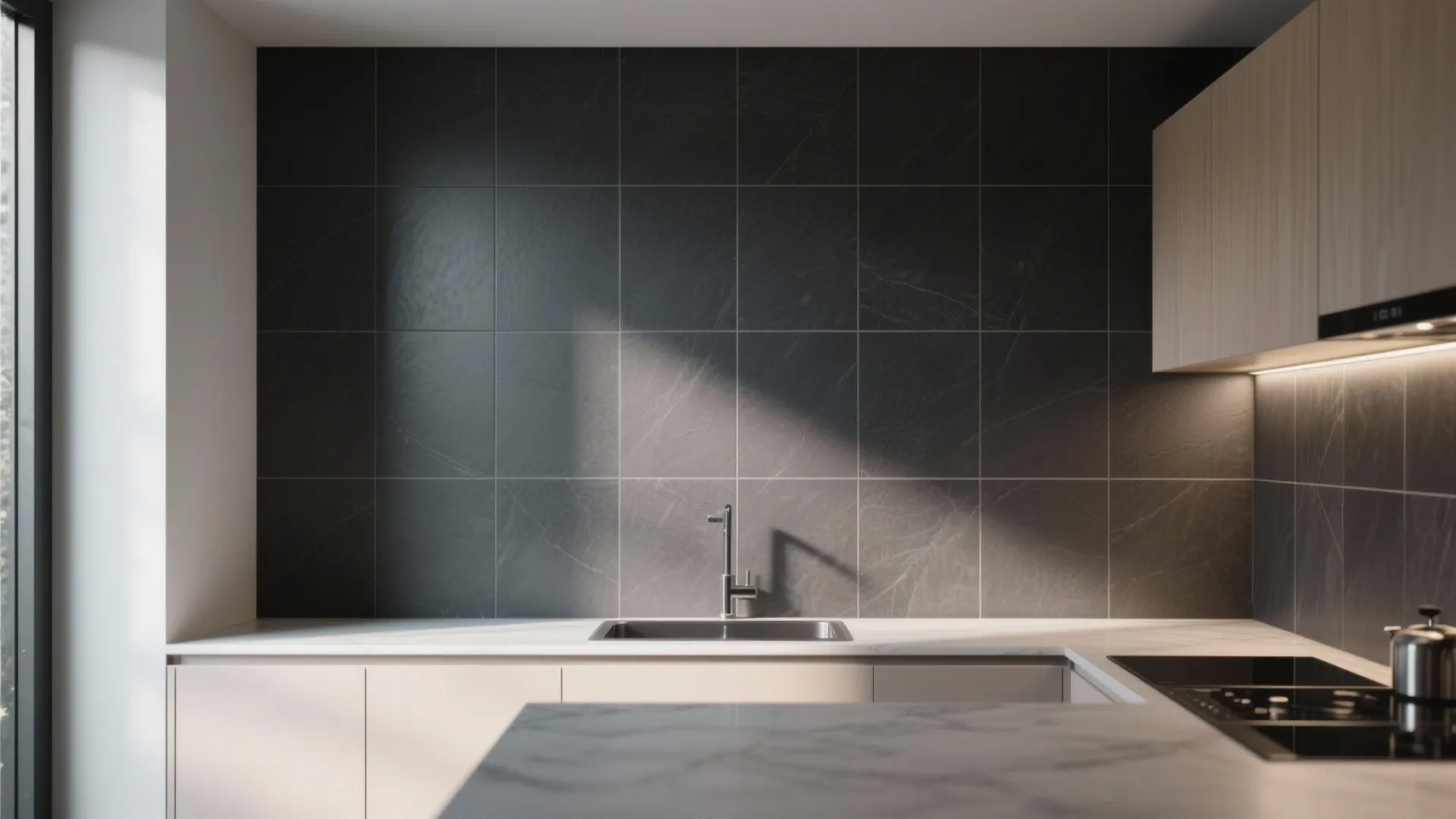 2. Large-format charcoal tiles for a modern look