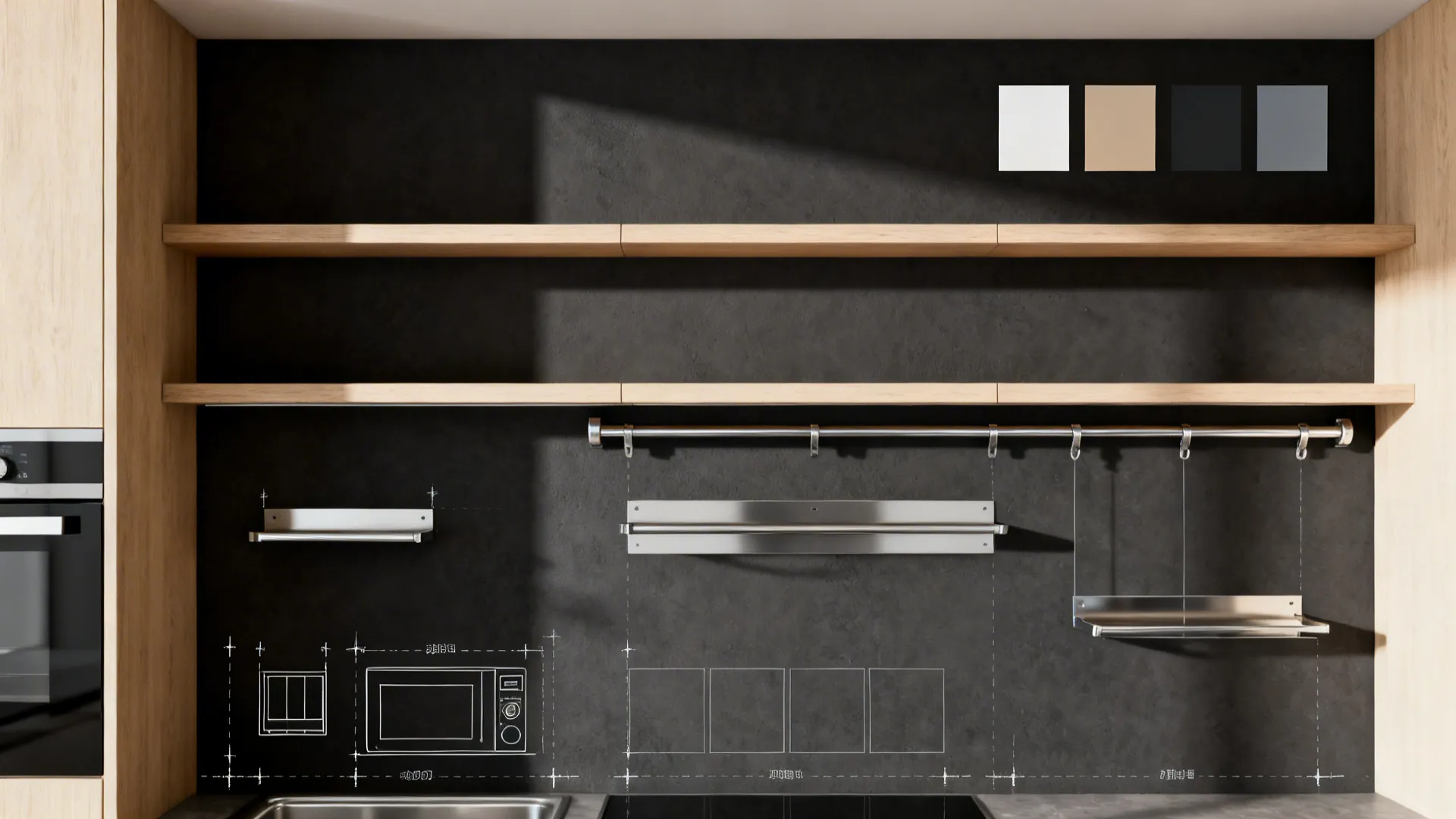 5) High-Contrast Charcoal Wall with Light Wood Accents