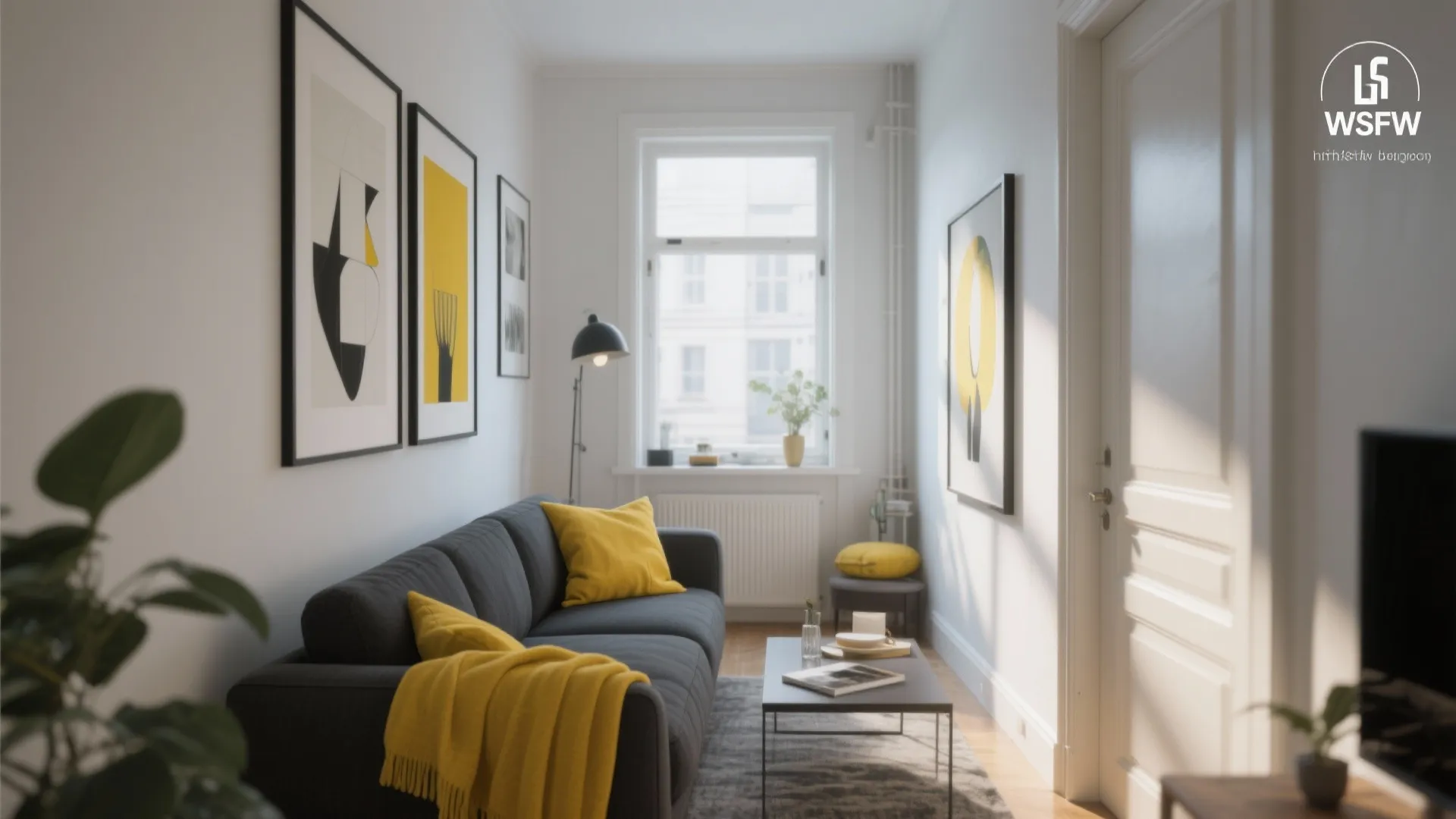 2. Charcoal Grey Sofa with Lemon Accessories