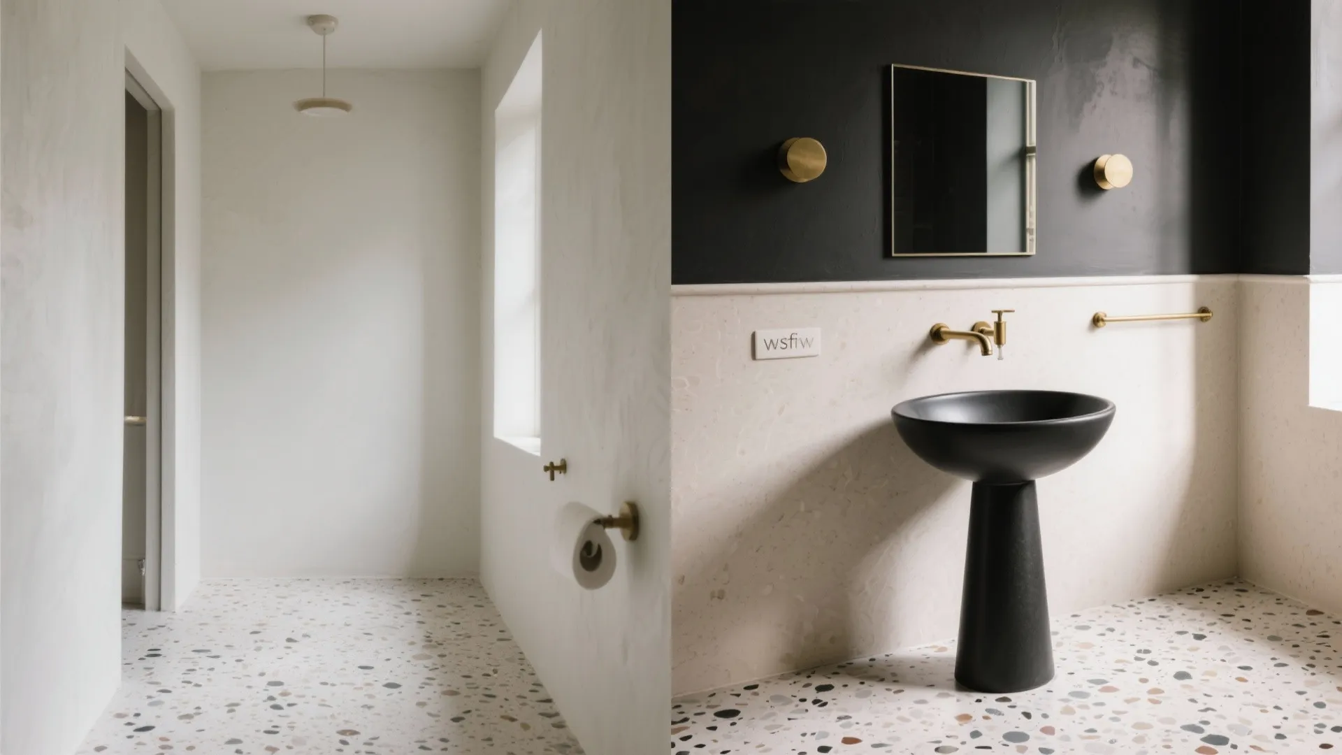 Charcoal Walls, Light Floors, and a Statement Basin