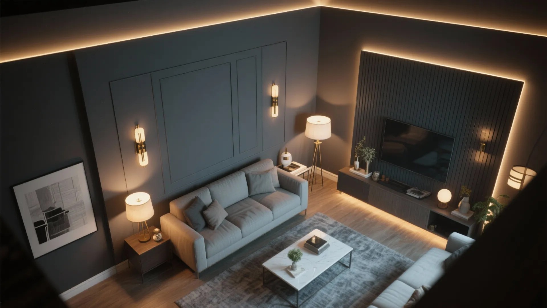 8. Layered Lighting with Charcoal Scheme