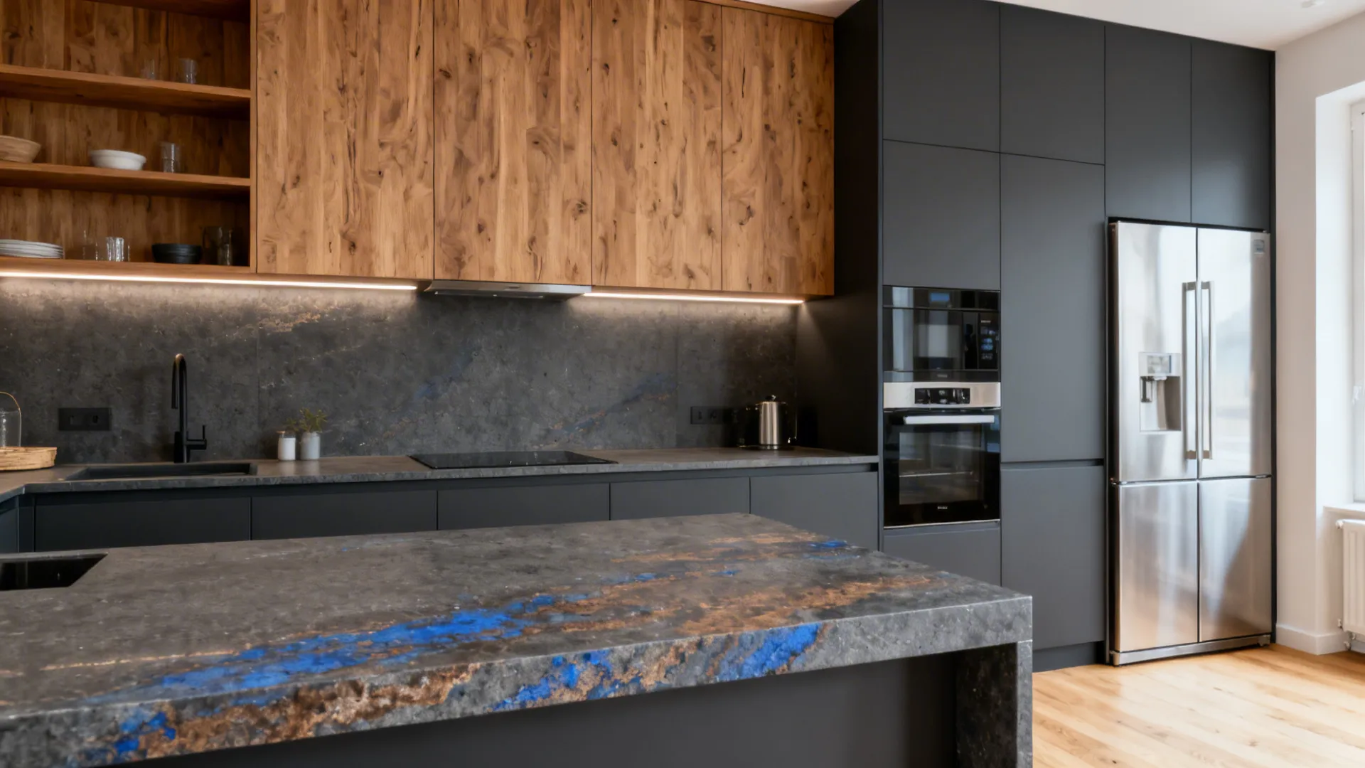 Charcoal Gray with Textured Wood