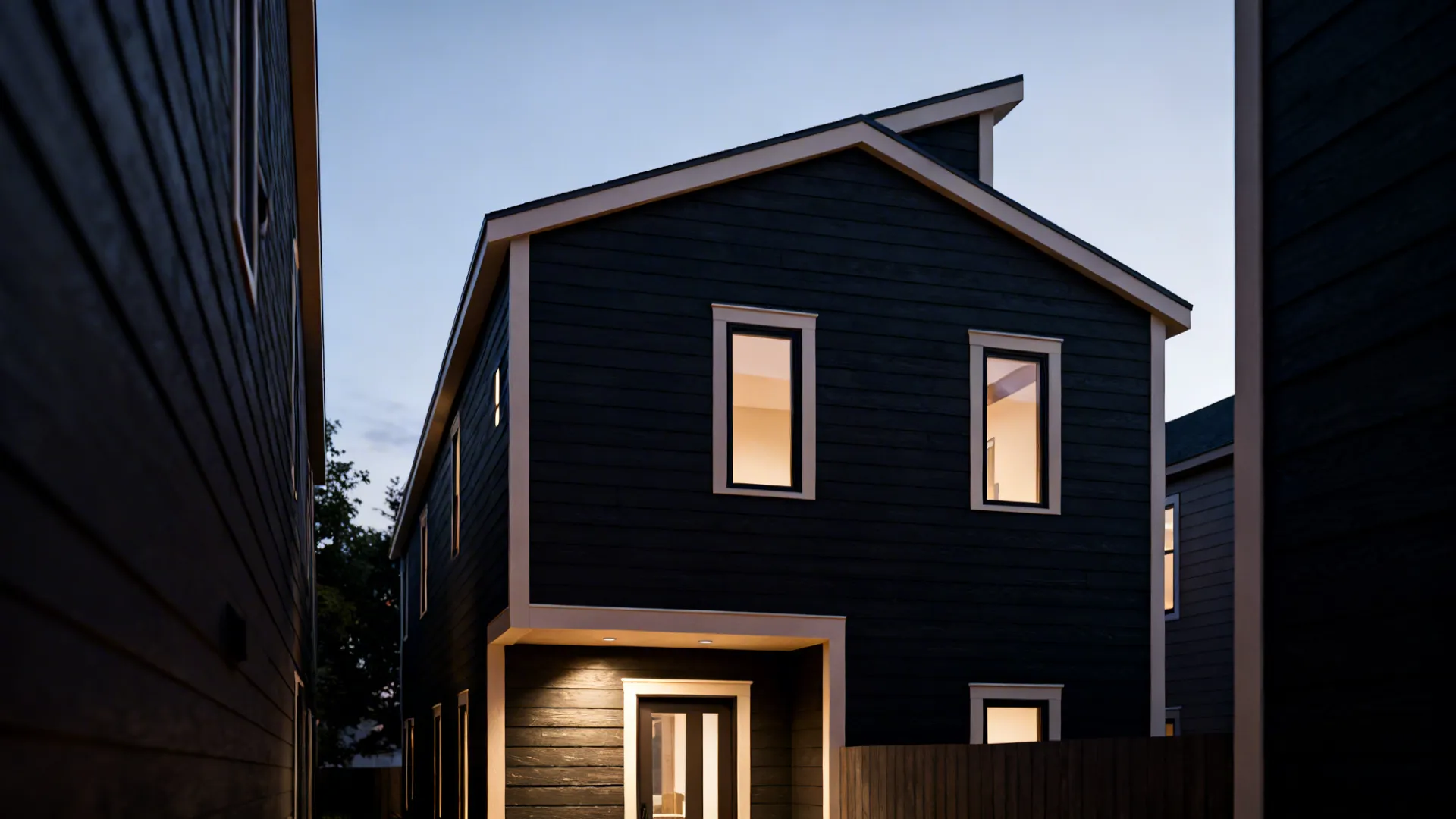 Charcoal-bodied single wide with pale trim for a dramatic modern contrast and stronger presence.