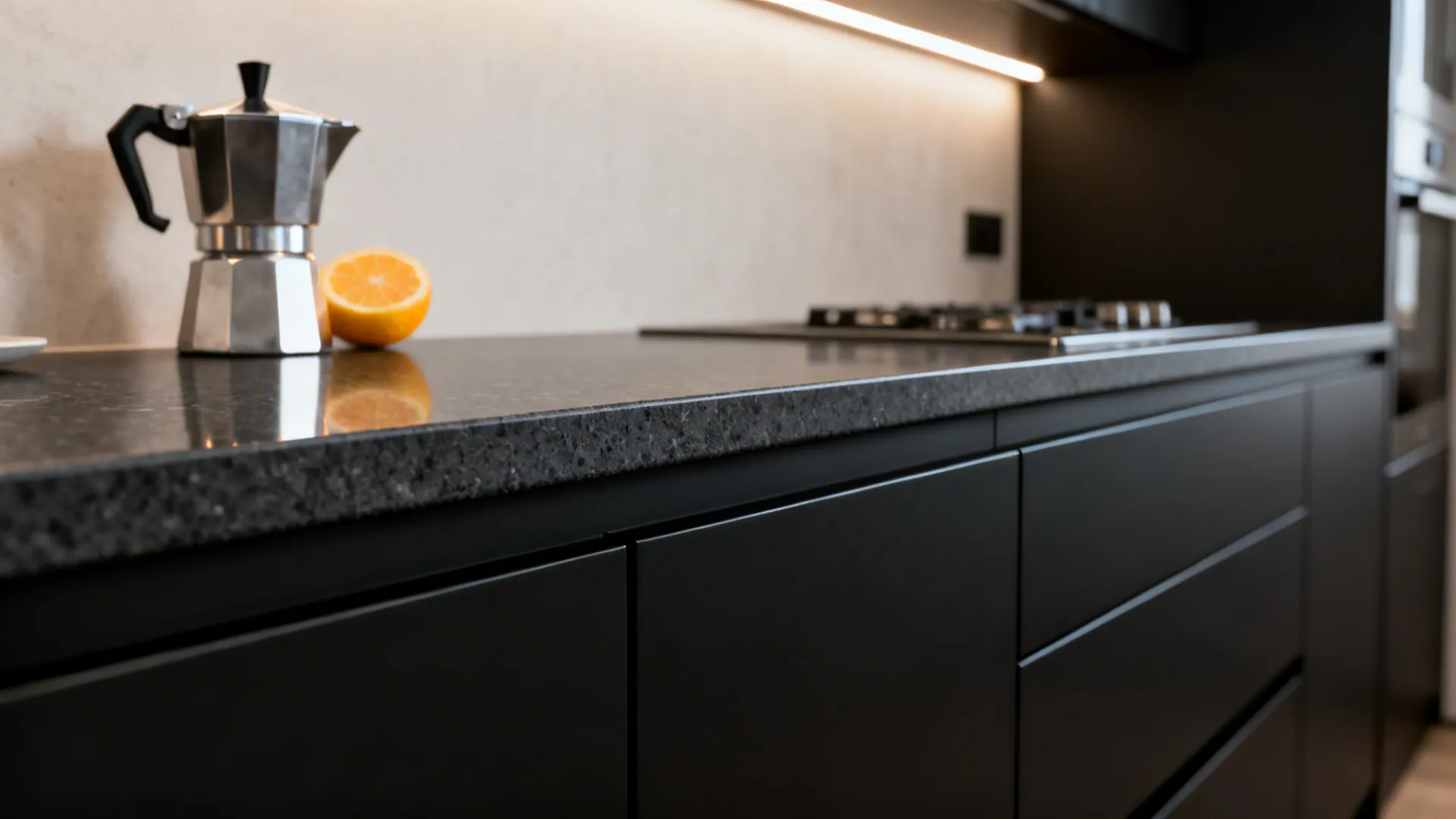 Charcoal Stone and Dark Quartz Worktops