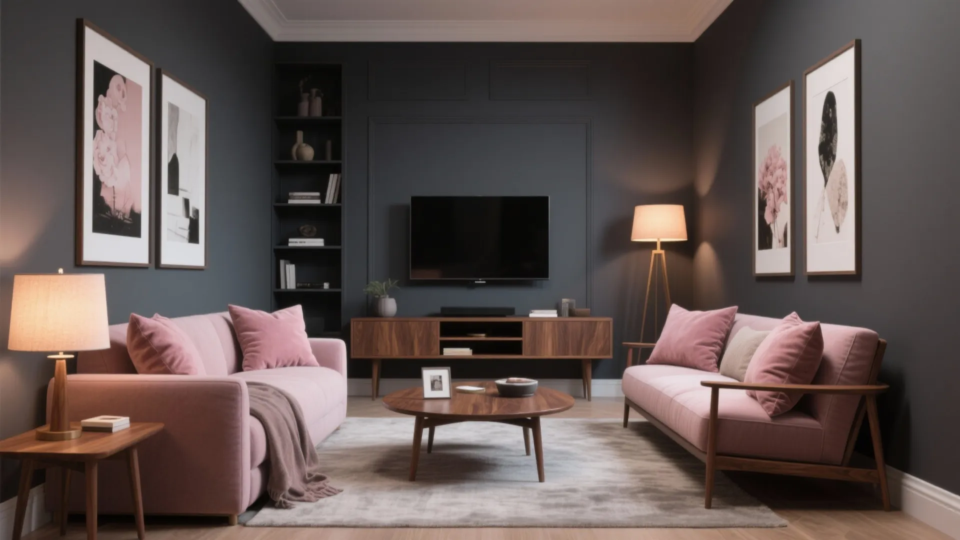 Charcoal + Dusty Rose + Walnut