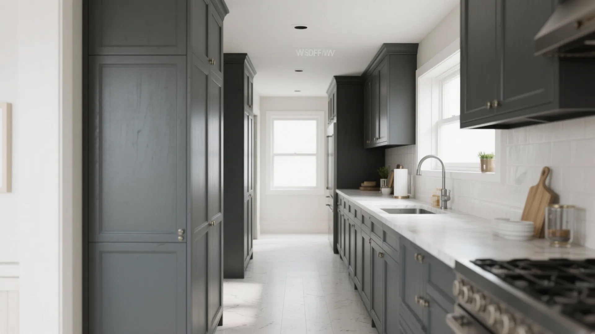 5. Slim charcoal shaker cabinets to maximize layout efficiency