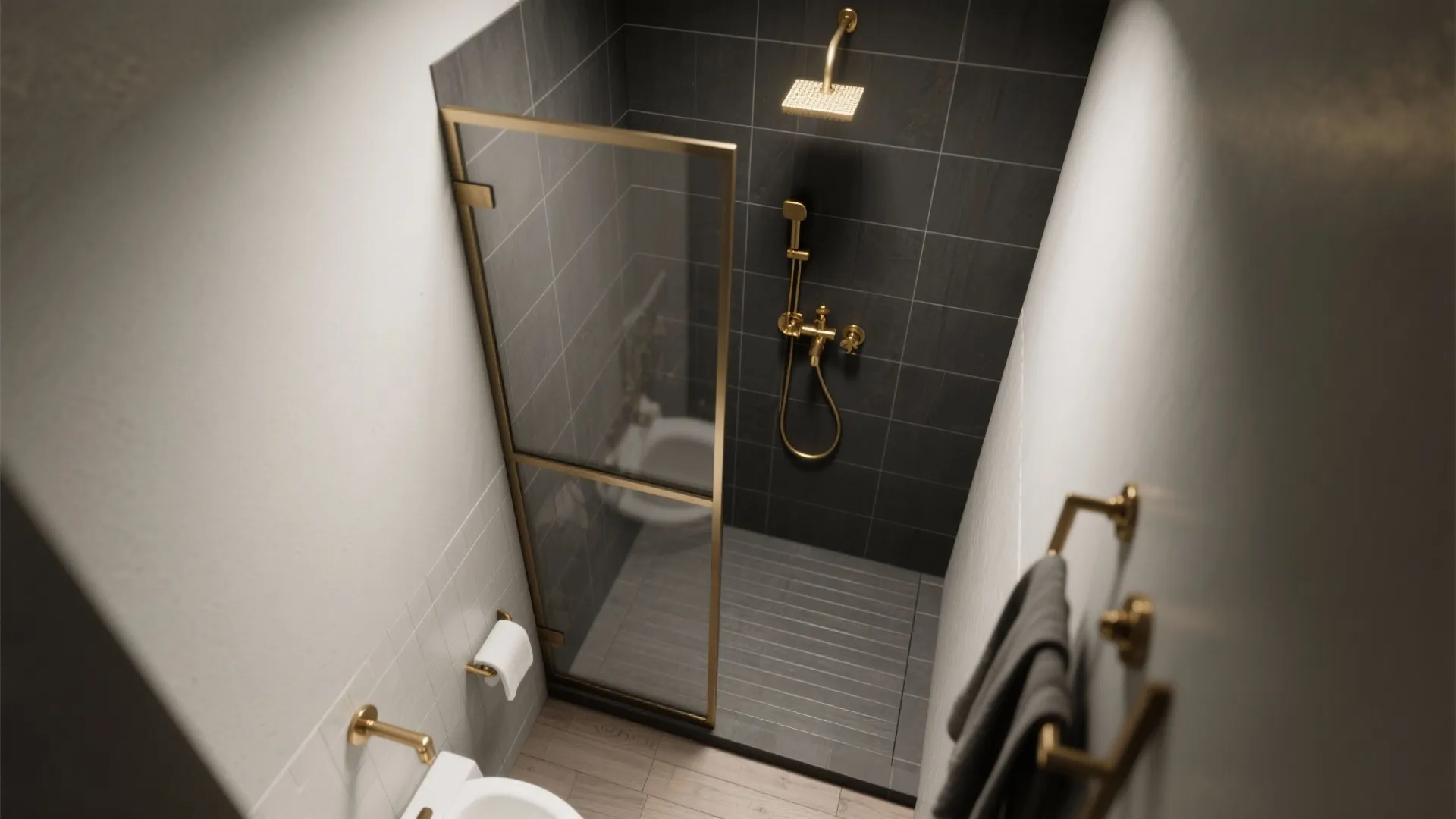 3. Matte charcoal shower tiles for contrast