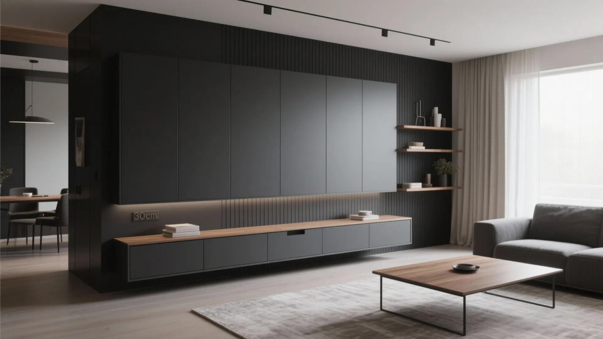 Charcoal Wall + Minimalist Storage