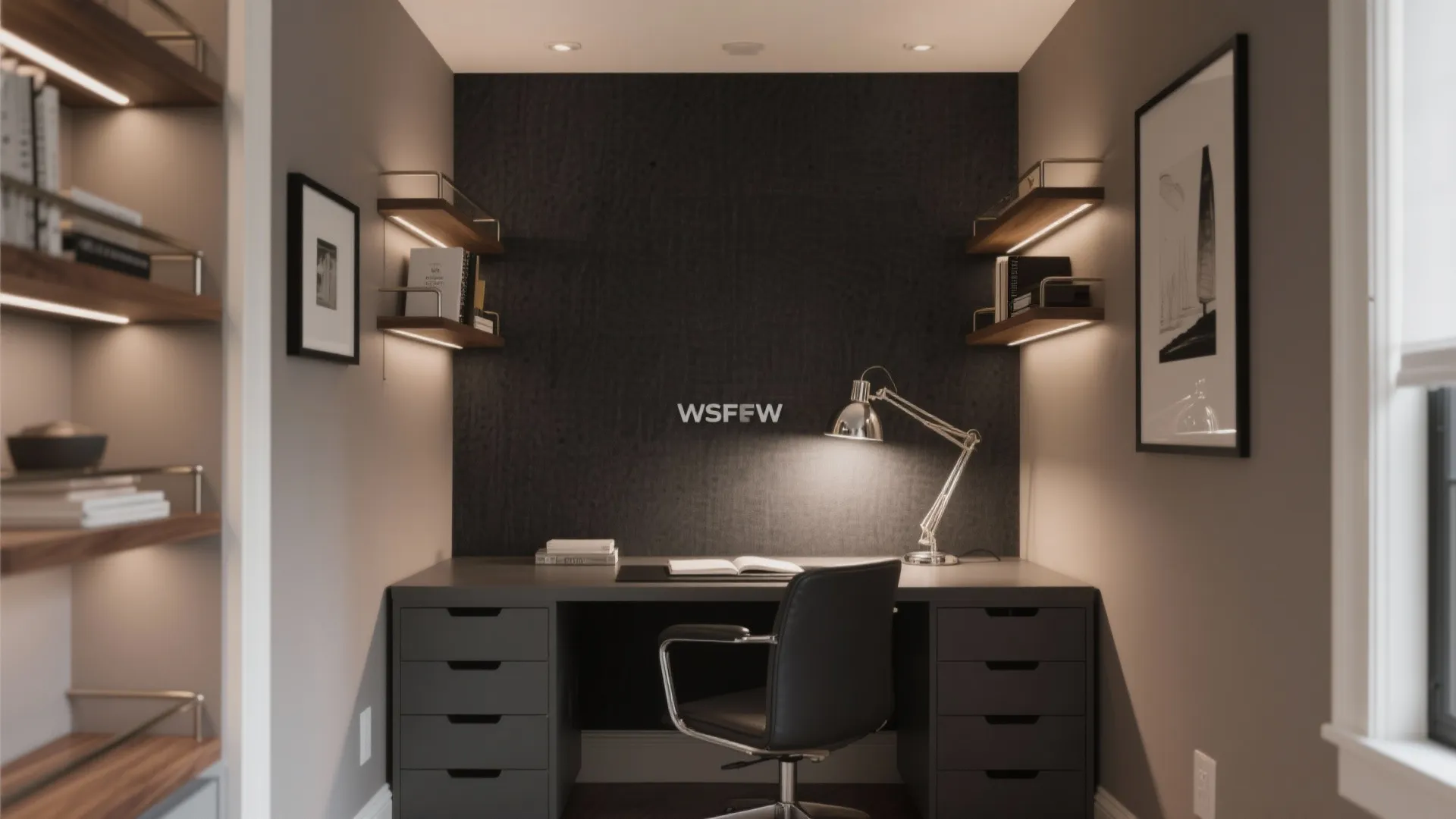 5) Charcoal Feature Wall + Taupe + Chrome (Study Focus)