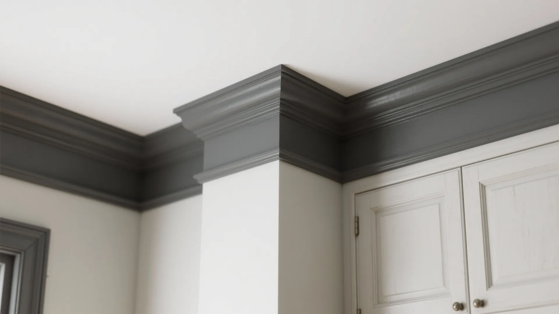 5. Soft charcoal trim and white ceilings