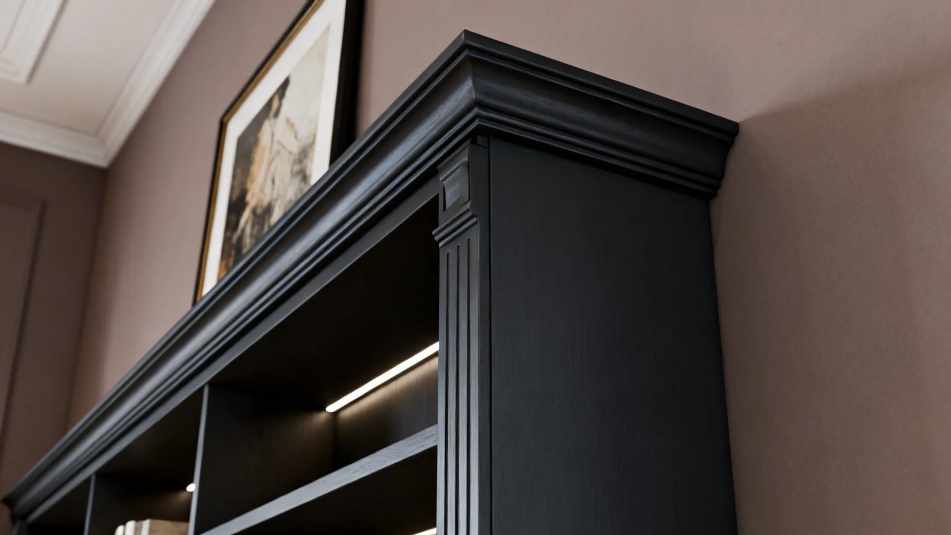2. High-contrast grey trims and taupe walls