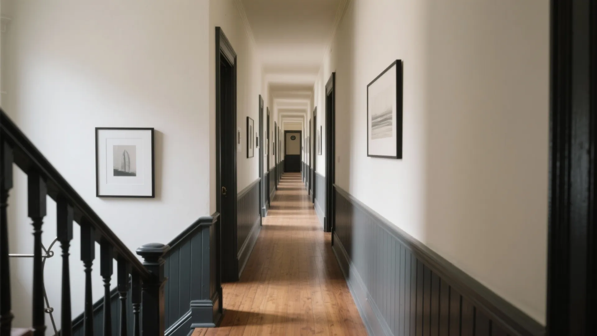 High-contrast baseboards and railings